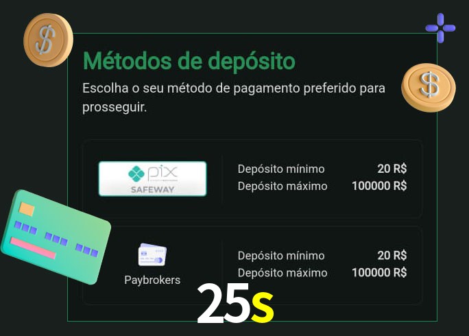 O cassino 25s oferece uma grande variedade de métodos de pagamento
